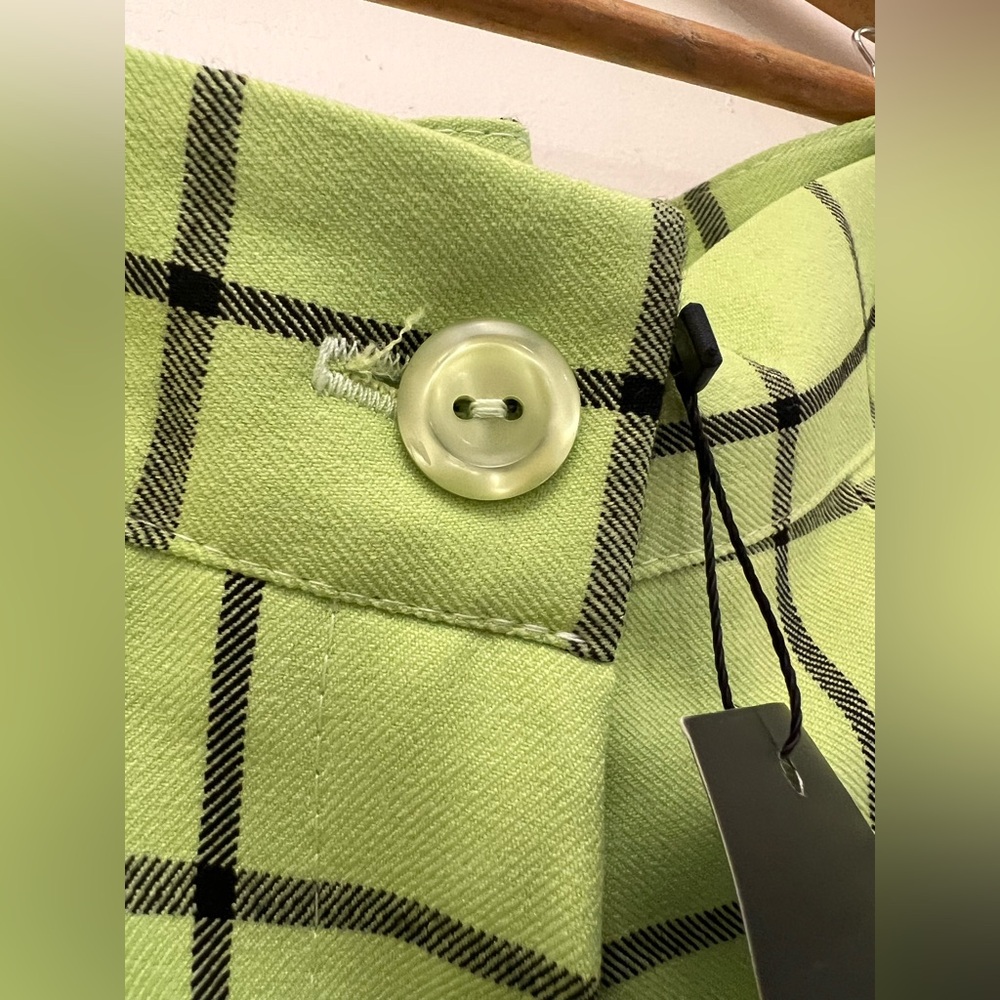 Nasty Gal Lime Green Checkered Trousers NWT High Waist Straight Leg Pants - Picture 9 of 12
